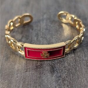 Tory Burch Gold and Red Chain Bracelet